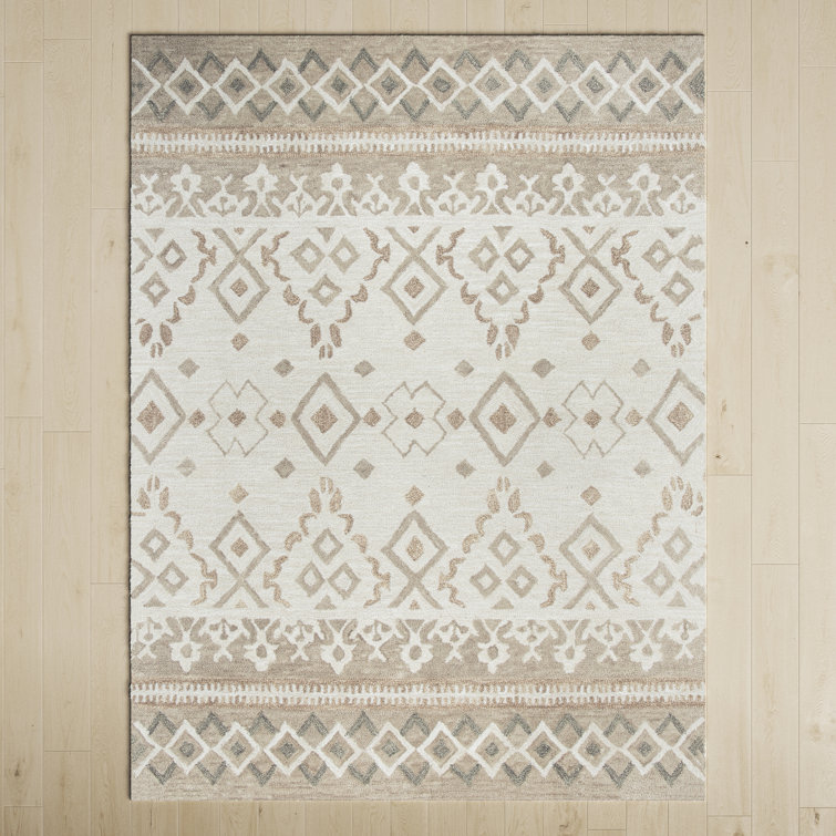 Birch Lane™ Gavin Southwestern Handmade Tufted Wool Beige/Ivory/Gray